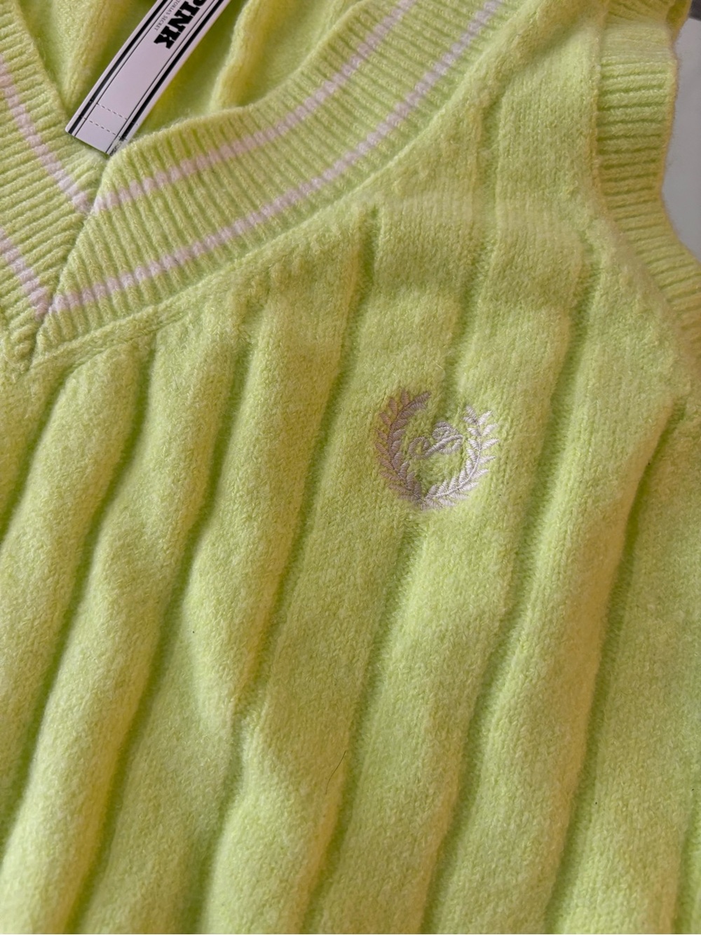 💚 PINK Victoria’s Secret Varsity Knit Sweater Vest Neon Lime NWT - Picture 5 of 5